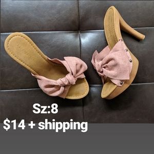 Mauve bow and cork heels